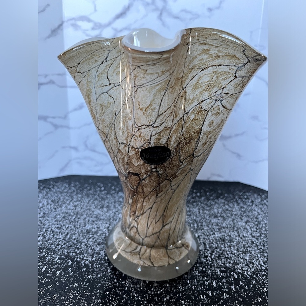 Josefina Krosno Hand-blown Flueta Glass Vase Art-Marbled Finish-Made in Poland